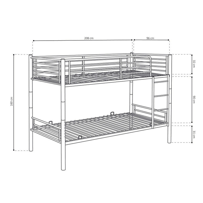 Letto a castello in metallo 90x200 cm SAMMY, colore grigio