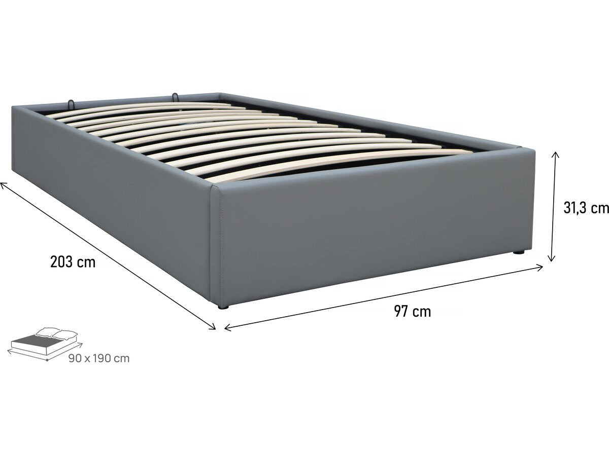 Letto singolo con contenitore in PVC "Ava" - 90 x 190 cm - Grigio