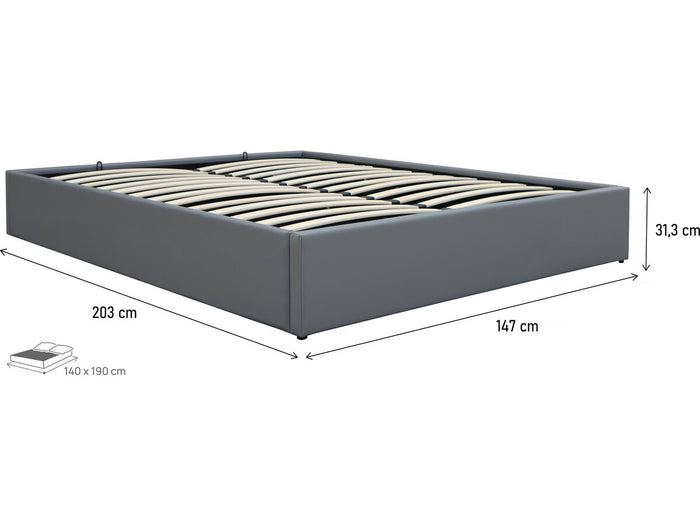 Letto matrimoniale in PVC "Ava" con contenitore - 140 x 190 cm - Grigio