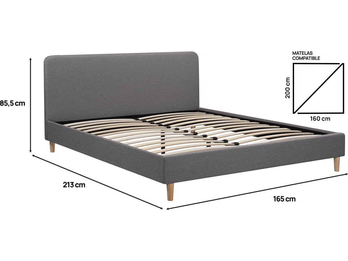 Letto matrimoniale in tessuto "Louise" 160 x 200 cm - Grigio