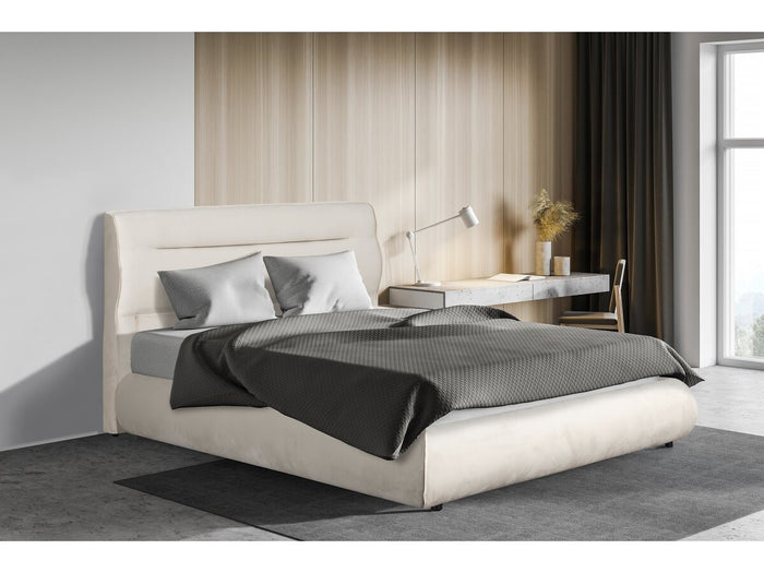 Letto matrimoniale con contenitore in velluto "Chamonix" - 160 x 200 cm - Beige