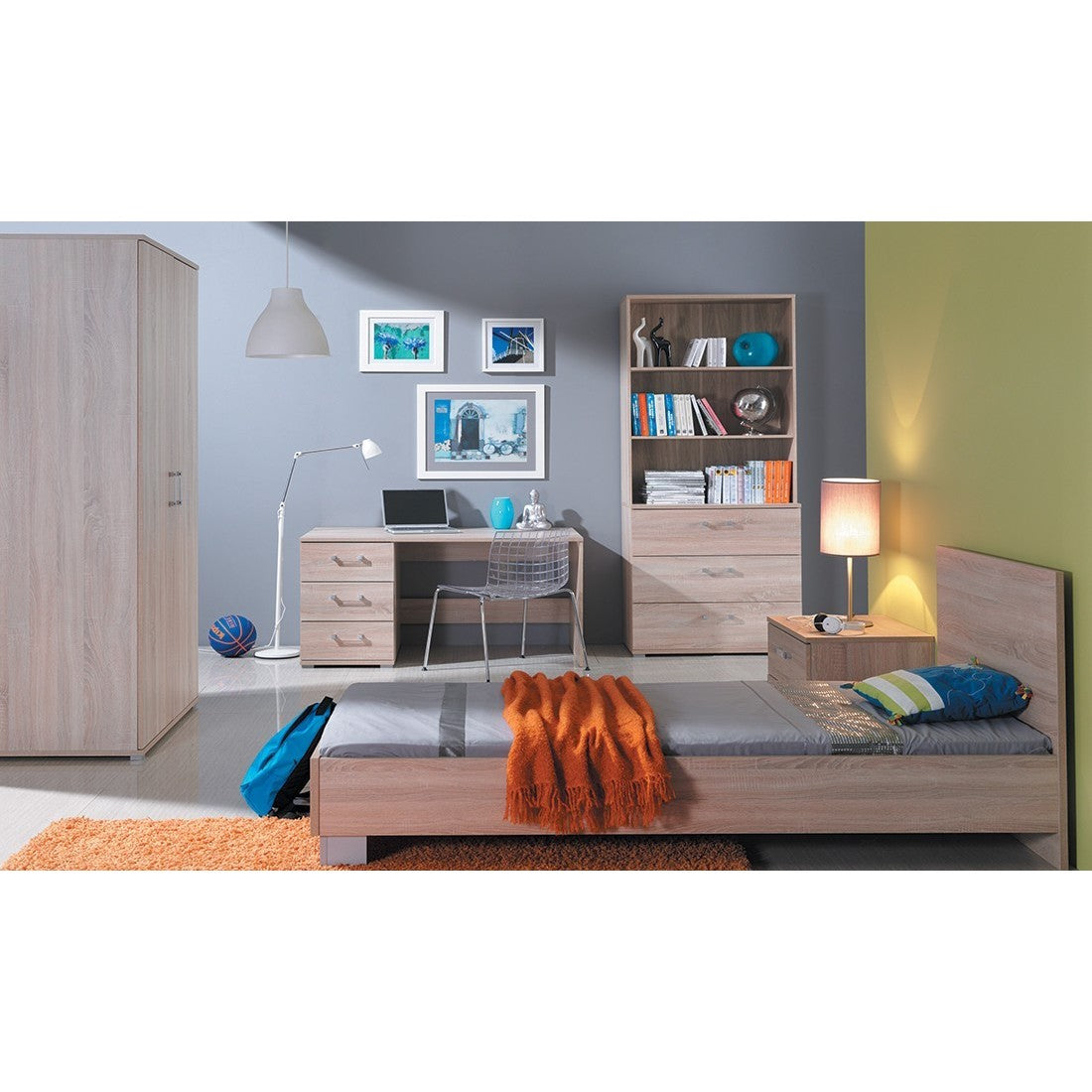 Lettino per bambini 90x190 collezione DUNDEE, colore quercia.