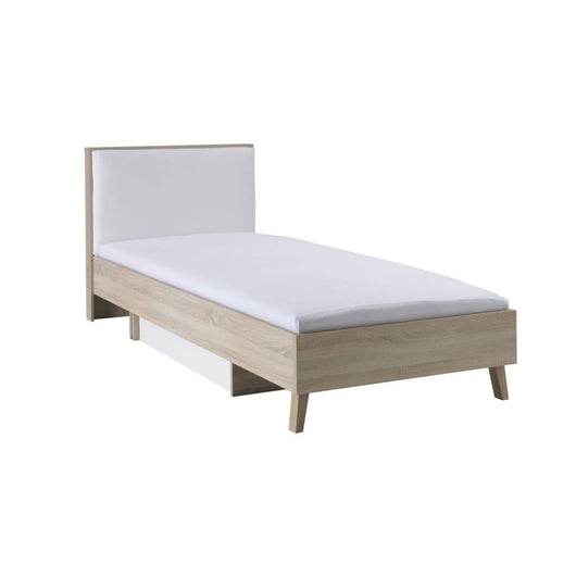 Letto per bambini 90x200 con cassetto portaoggetti MALMO - Colori rovere chiaro e bianco