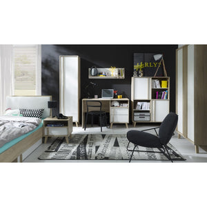 Letto per bambini 90x200 con cassetto portaoggetti MALMO - Colori rovere chiaro e bianco