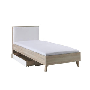 Letto per bambini 90x200 con cassetto portaoggetti MALMO - Colori rovere chiaro e bianco