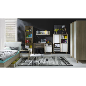 Letto per bambini 90x200 con cassetto portaoggetti MALMO - Colori rovere chiaro e bianco