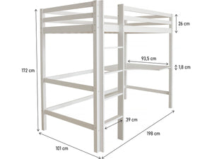 Letto per bambini a soppalco con scrivania "Angéla" 90 x 190 cm - Bianco