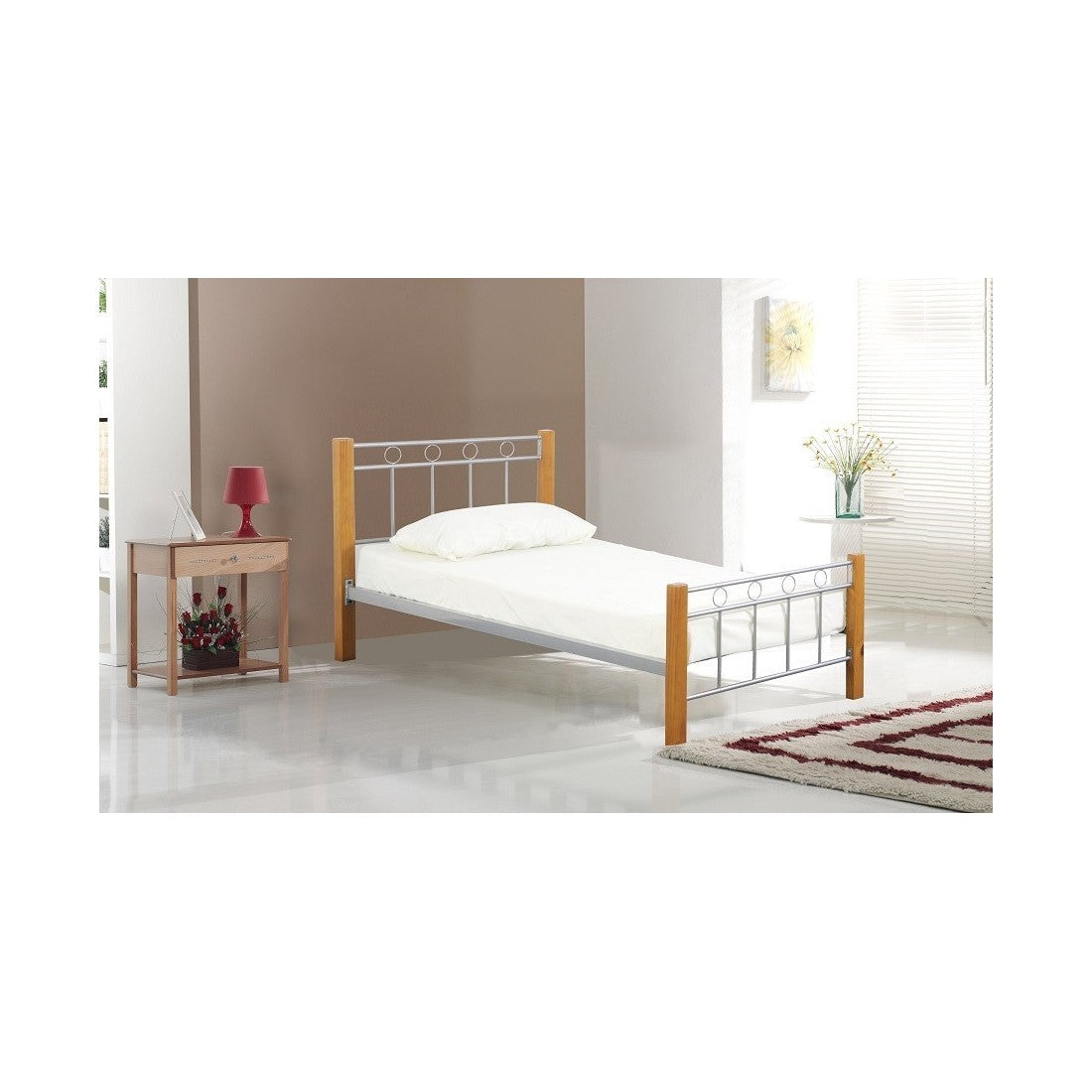 Letto EVELINE – 90x200 cm – Metallo e legno grigio – Rete inclusa – Stile design