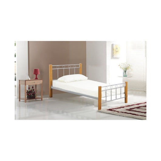 Letto EVELINE – 90x200 cm – Metallo e legno grigio – Rete inclusa – Stile design