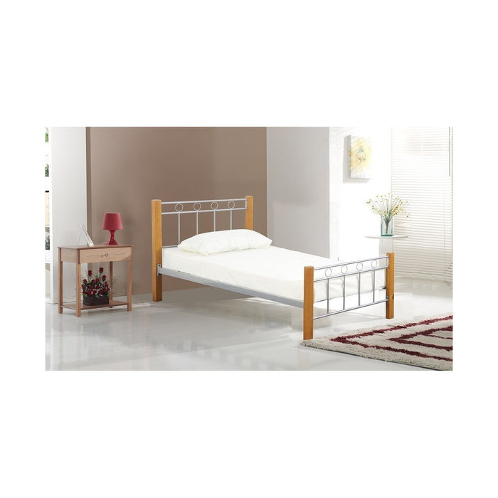 Letto EVELINE – 90x200 cm – Metallo e legno grigio – Rete inclusa – Stile design