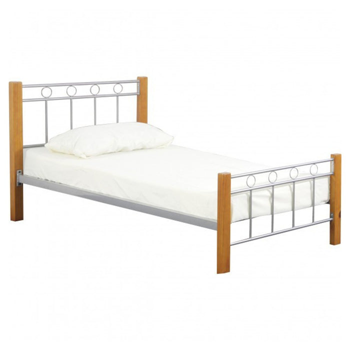 Letto EVELINE – 90x200 cm – Metallo e legno grigio – Rete inclusa – Stile design