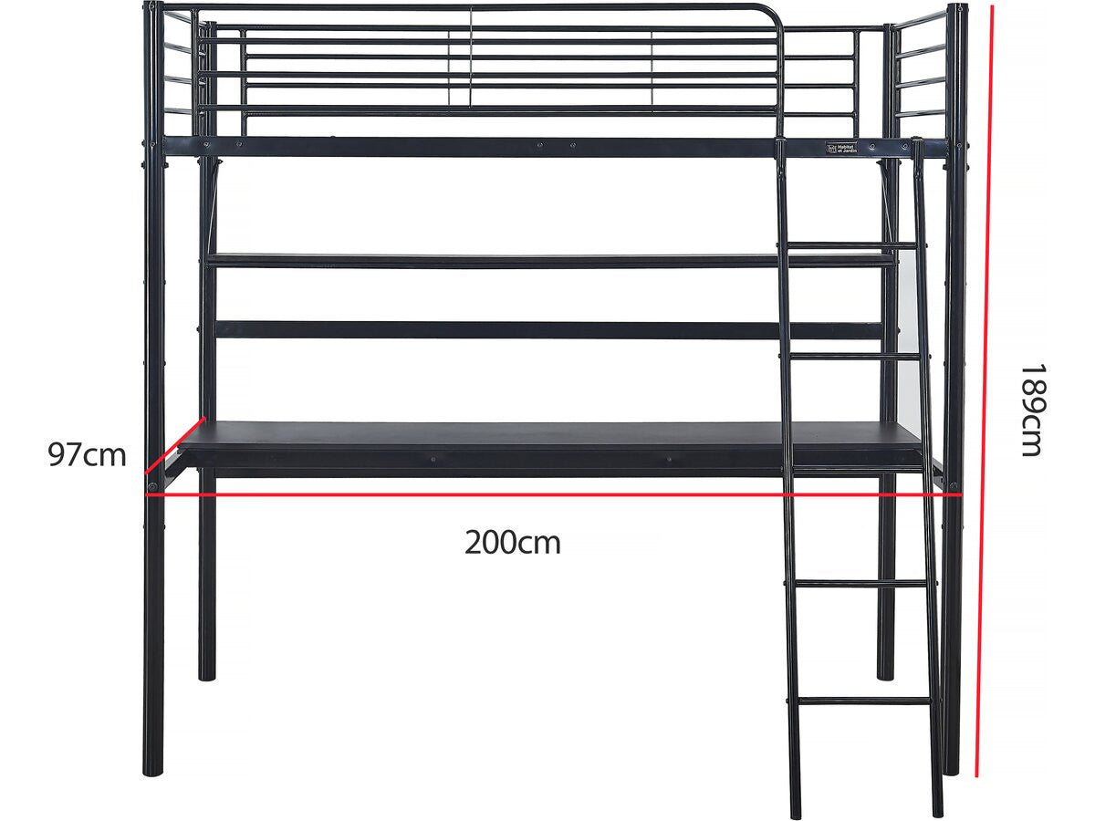 Letto a soppalco "Alona" - 90 x 190 cm - Nero