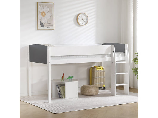 Letto a soppalco in legno per bambini Alia - 90 x 190 cm - Bianco/Grigio