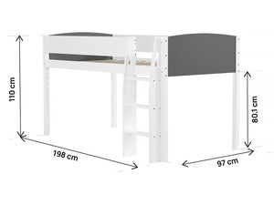 Letto a soppalco in legno per bambini Alia - 90 x 190 cm - Bianco/Grigio
