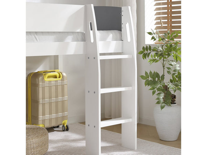 Letto a soppalco in legno per bambini Alia - 90 x 190 cm - Bianco/Grigio