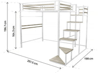 Letto a soppalco in metallo con scala "LENA" - 140 x 200 cm - Bianco