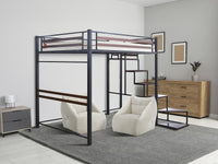 Letto a soppalco in metallo con scala "LENA" - 140 x 200 cm - Nero e marrone noce