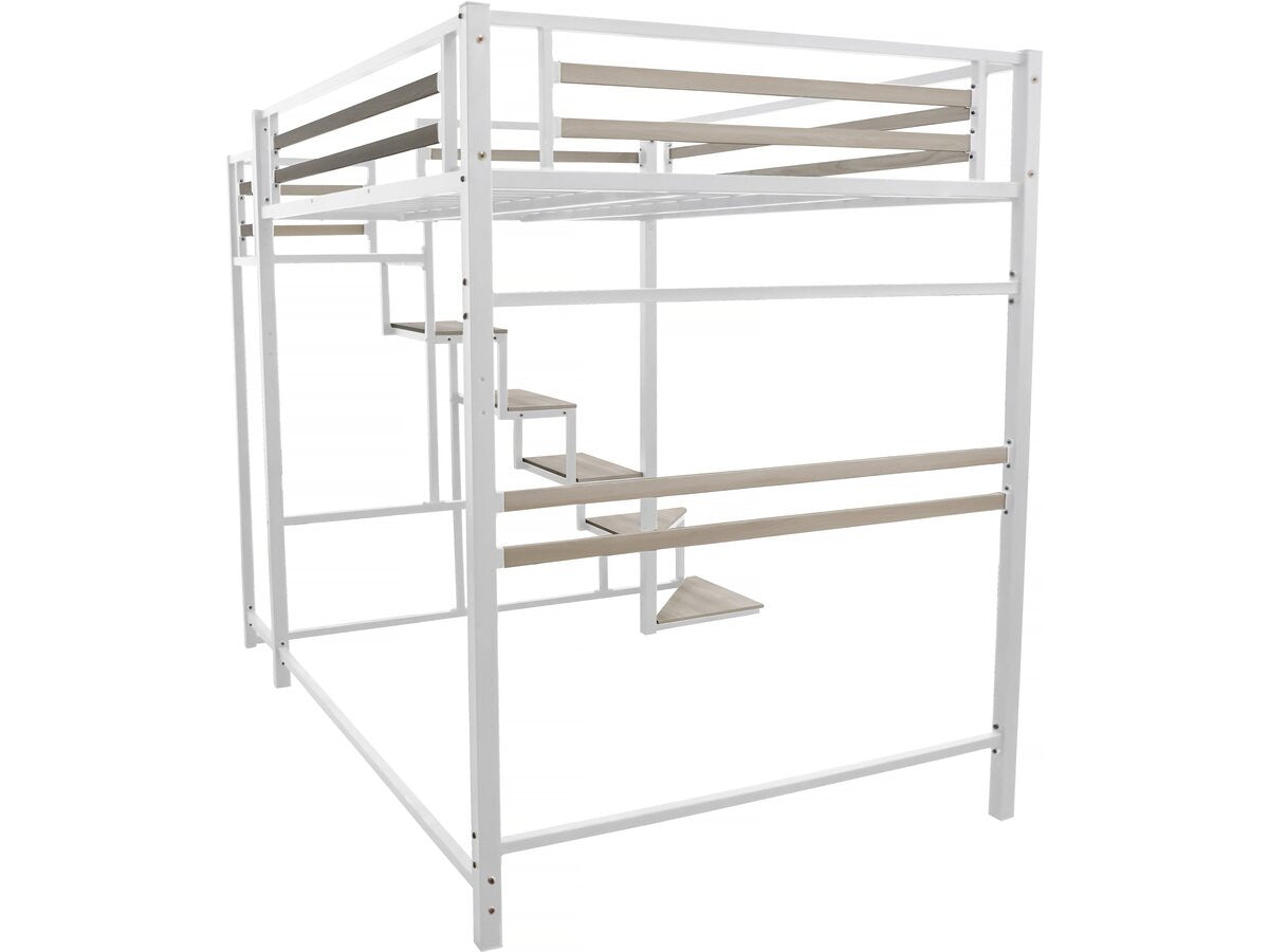 Letto a soppalco in metallo con scala "LENA" - 140 x 200 cm - Bianco