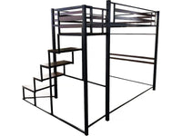 Letto a soppalco in metallo con scala "LENA" - 140 x 200 cm - Nero e marrone noce