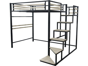 Letto a soppalco in metallo con scale "LENA" - 140 x 200 cm - Nero