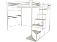 Letto a soppalco in metallo con scala "LENA" - 140 x 200 cm - Bianco