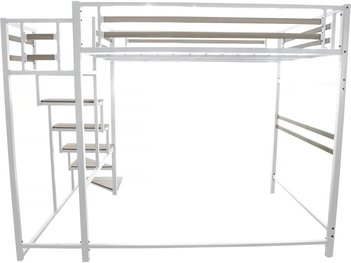 Letto a soppalco in metallo con scala "LENA" - 140 x 200 cm - Bianco