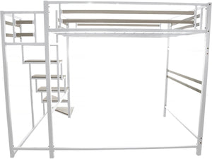 Letto a soppalco in metallo con scala "LENA" - 140 x 200 cm - Bianco