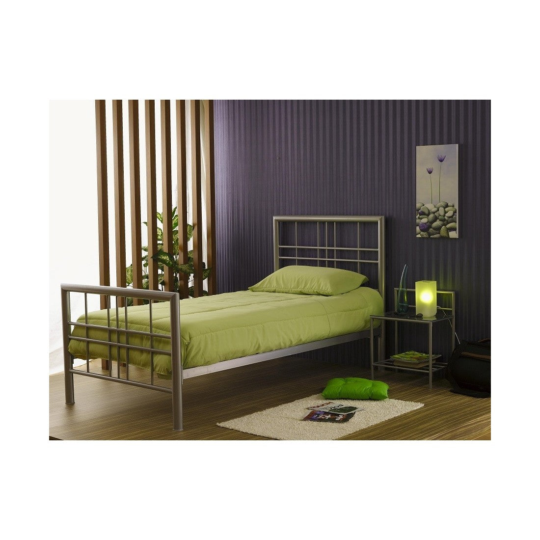 Letto PAXOS 90x200 cm in metallo colore grigio argento con doghe.