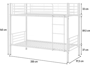 Letto a castello "ADAM" -  90 x 190 cm - Metallo - Bianco