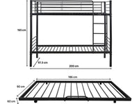 Letto a castello estraibile "ADAM" - 90 x 190 cm - Metallo - Nero
