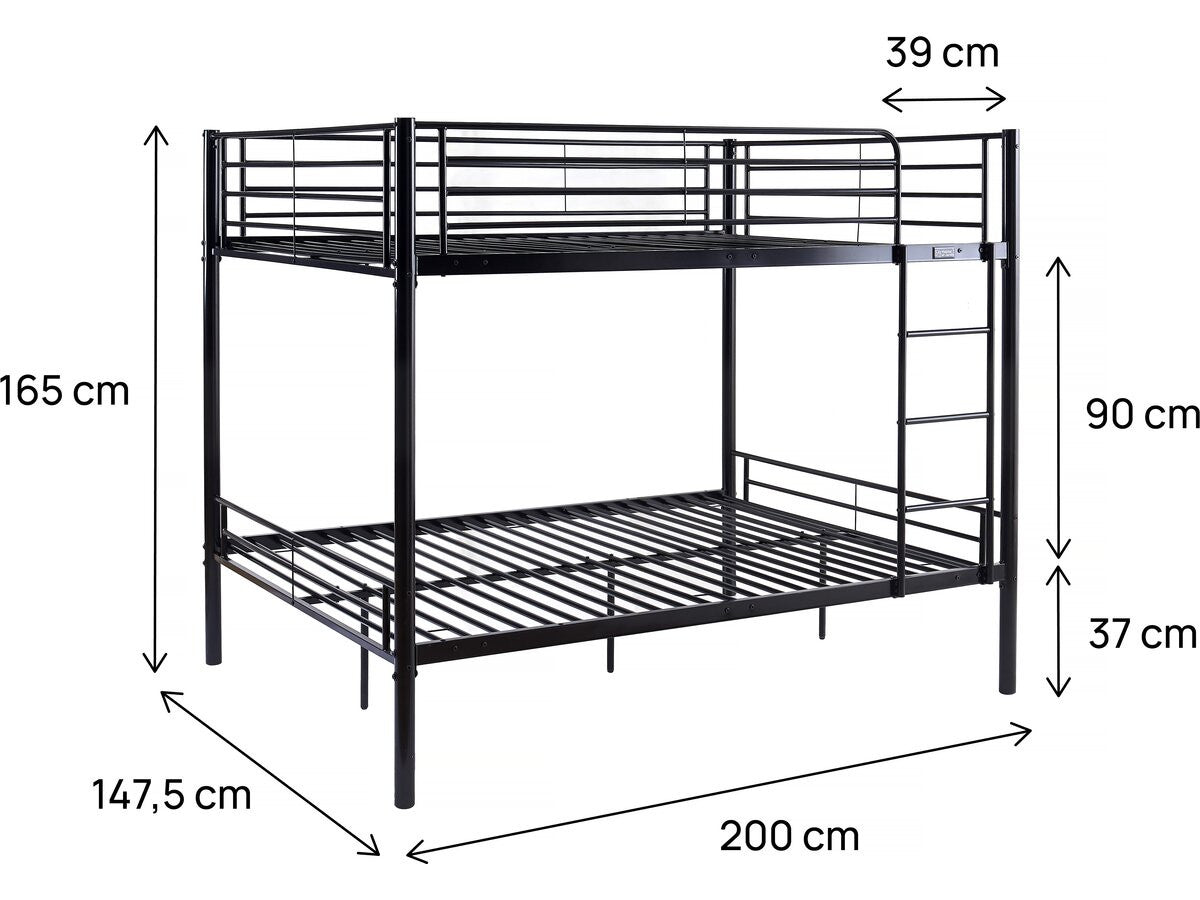 Letto a castello doppio "Adam" - Rete inclusa - 140 x 190 cm - Nero