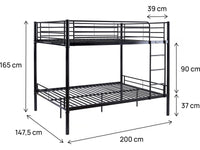 Letto a castello doppio "Adam" - Rete inclusa - 140 x 190 cm - Nero