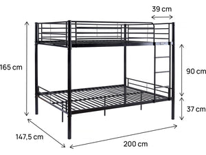 Letto a castello doppio "Adam" - Rete inclusa - 140 x 190 cm - Nero