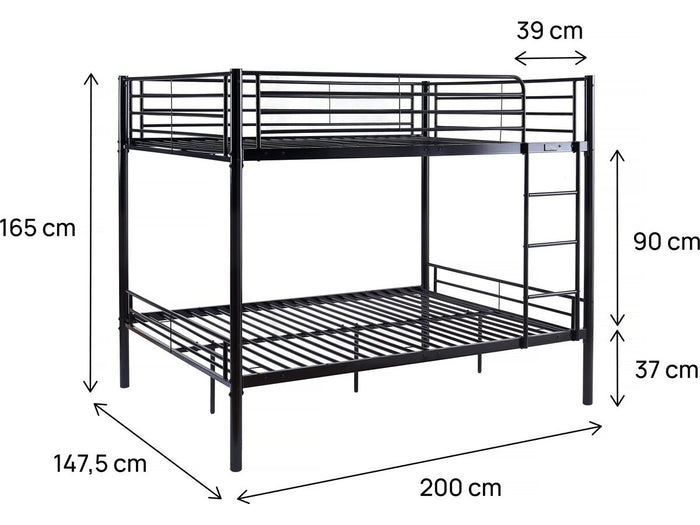 Letto a castello doppio "Adam" - Rete inclusa - 140 x 190 cm - Nero