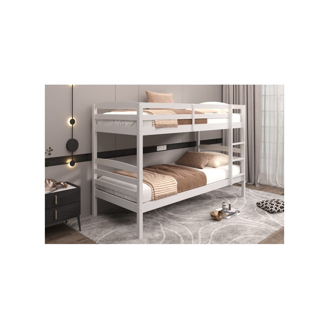 Letto a castello trasformabile 90x200 cm BOY – Legno massiccio – Bianco – Rete inclusa