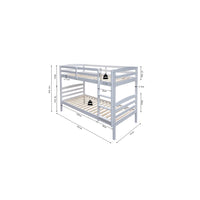 Letto a castello trasformabile 90x200 cm BOY – Legno massiccio – Bianco – Rete inclusa