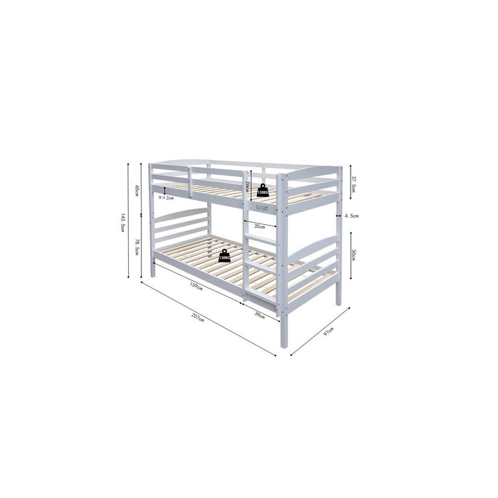 Letto a castello trasformabile 90x200 cm BOY – Legno massiccio – Bianco – Rete inclusa