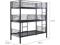 Lit superposé en métal triple "HAVIN" - 90 x 190 cm - Noir