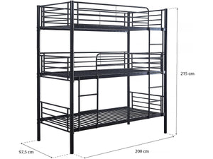 Lit superposé en métal triple "HAVIN" - 90 x 190 cm - Noir