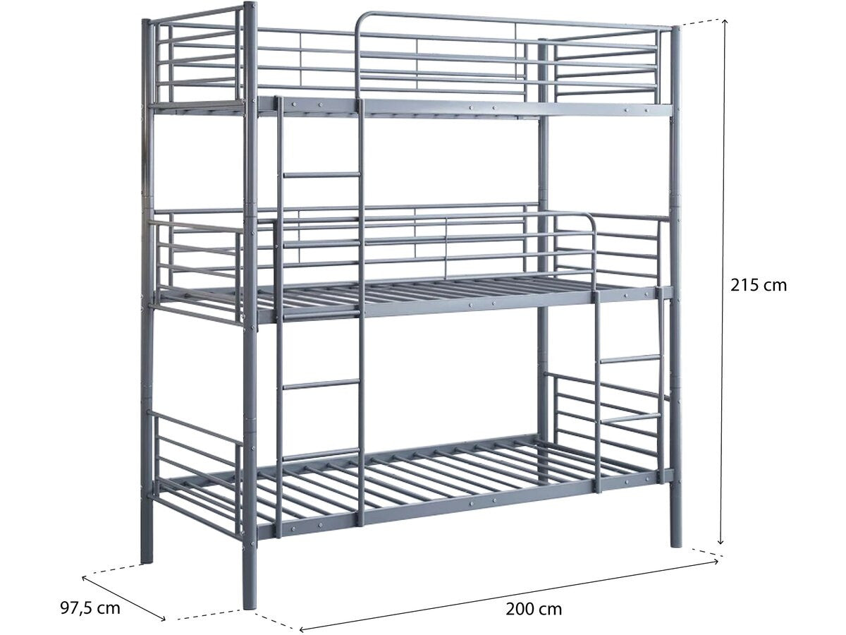 Letto a castello triplo in metallo "HAVIN" - 90 x 190 cm - Grigio