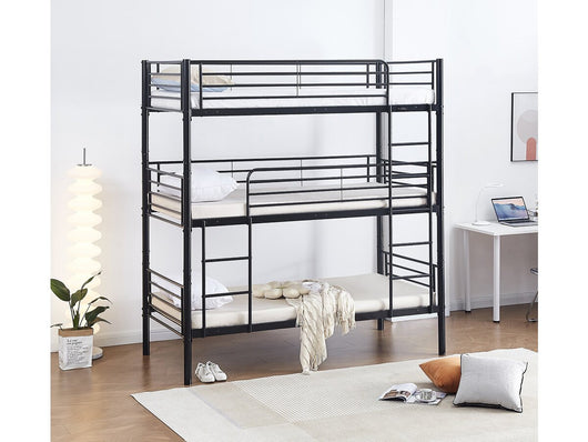 Lit superposé en métal triple "HAVIN" - 90 x 190 cm - Noir