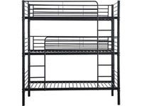 Lit superposé en métal triple "HAVIN" - 90 x 190 cm - Noir