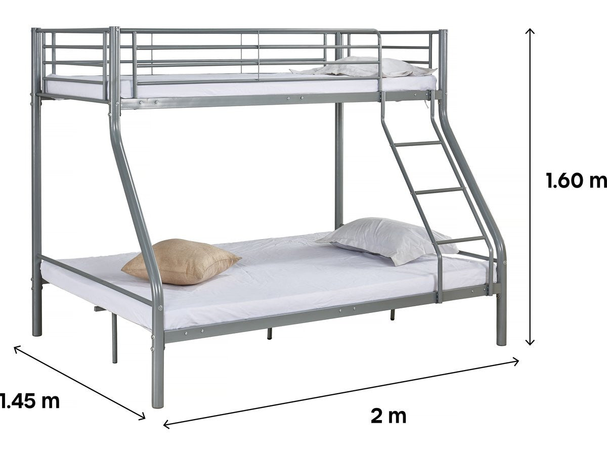 Letto a castello in metallo "Leo" incl. rete - 90/140 x 190 cm - Grigio