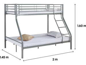 Letto a castello in metallo "Leo" incl. rete - 90/140 x 190 cm - Grigio