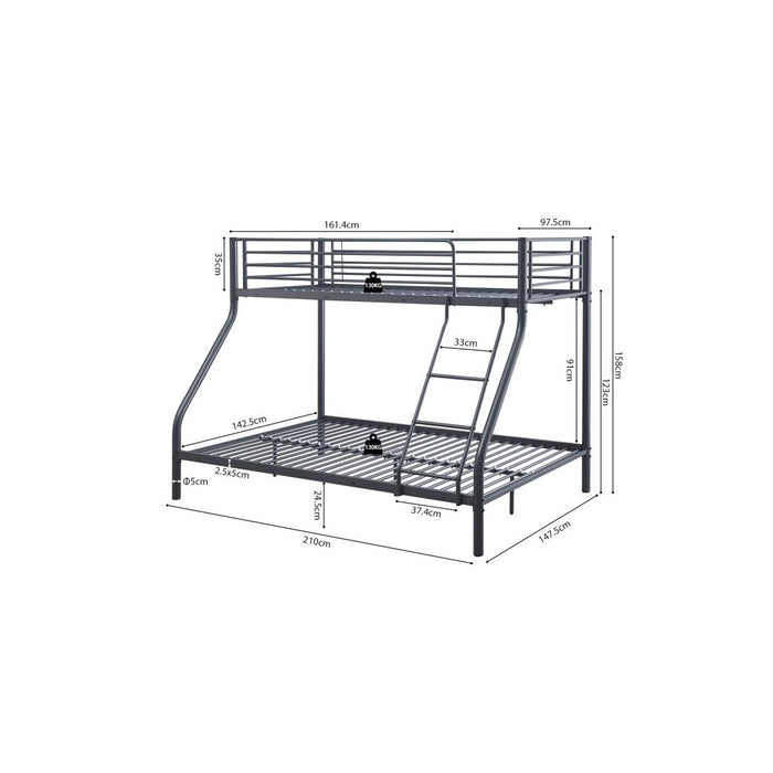 Letto a castello in metallo SAMMY - 90x200 & 140x200 cm - Grigio scuro - Rete inclusa