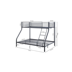 Letto a castello in metallo SAMMY - 90x200 & 140x200 cm - Grigio scuro - Rete inclusa