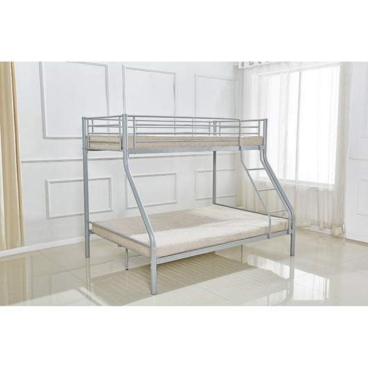Letto a castello TRYO - 3 posti - Metallo grigio - 90x200 cm e 140x200 cm - Rete inclusa