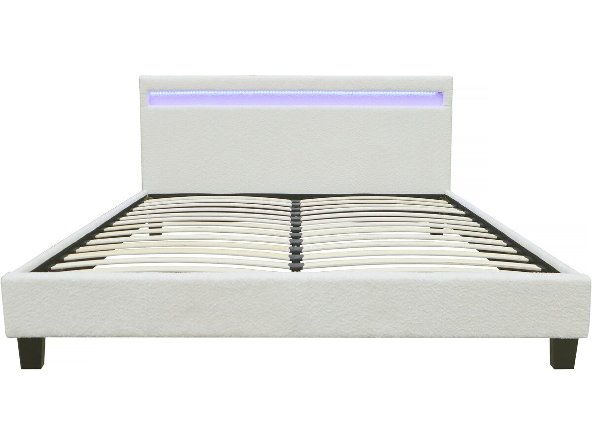 Letto in tessuto riccio "Maria" con LED 160x200cm - Crema