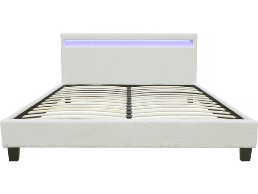 Letto in tessuto riccio "Maria" con LED 160x200cm - Crema
