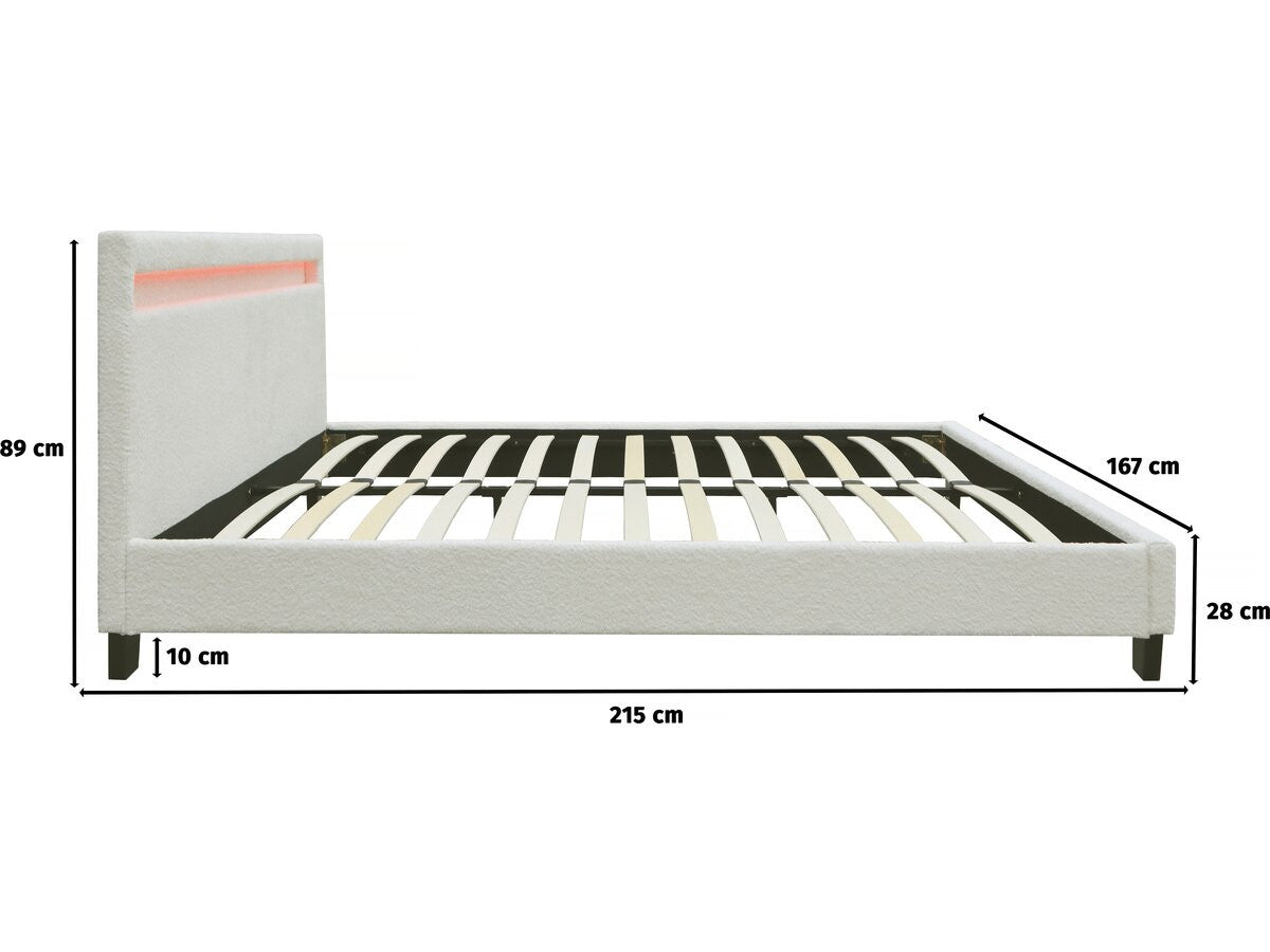 Letto in tessuto riccio "Maria" con LED 160x200cm - Crema